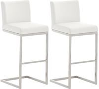CLP Lot de 2 tabourets de bar Paros inox brossé mat avec repose-pieds,blanc