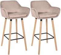 CLP Lot de 2 tabourets de Bar rembourrés avec Dossier Grant, Chaise de Bar en Velours, Structure en Bois, capacité jusqu'à 150 kg, Couleur:Gris Clair