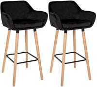 CLP Lot de 2 tabourets de Bar rembourrés avec Dossier Grant, Chaise de Bar en Velours, Structure en Bois, capacité jusqu'à 150 kg, Couleur:Noir