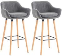 CLP Lot de 2 tabourets de Bar rembourrés avec Dossier Grant, chaises de Bar en Tissu, piétement en Bois, capacité de Charge jusqu'à 150 kg, Couleur:Gris Clair