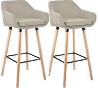 CLP Lot de 2 tabourets de Bar rembourrés avec Dossier Grant, chaises de Bar en Tissu, piétement en Bois, capacité de Charge jusqu'à 150 kg, Couleur:crème