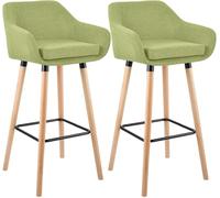 CLP Lot de 2 tabourets de Bar rembourrés avec Dossier Grant, chaises de Bar en Tissu, piétement en Bois, capacité de Charge jusqu'à 150 kg, Couleur:Vert Clair