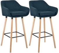 CLP Lot de 2 tabourets de bar Grant Tissu Structure en bois de hêtre avec repose-pieds en métal,bleu