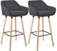 CLP Lot de 2 tabourets de Bar rembourrés avec Dossier Grant, chaises de Bar en Tissu, piétement en Bois, capacité de Charge jusqu'à 150 kg, Couleur:Gris foncé