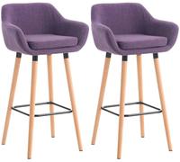CLP Lot de 2 tabourets de Bar rembourrés avec Dossier Grant, chaises de Bar en Tissu, piétement en Bois, capacité de Charge jusqu'à 150 kg, Couleur:Violet