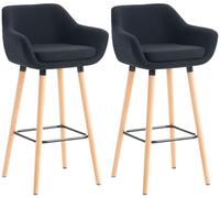 CLP Lot de 2 tabourets de Bar rembourrés avec Dossier Grant, chaises de Bar en Tissu, piétement en Bois, capacité de Charge jusqu'à 150 kg, Couleur:Noir