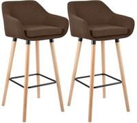 CLP Lot de 2 tabourets de Bar rembourrés avec Dossier Grant, chaises de Bar en Tissu, piétement en Bois, capacité de Charge jusqu'ŕ 150 kg, Couleur:Marron