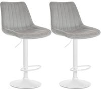 CLP Lot de 2 tabourets de Bar Toni Velours I Chaise de Bar réglable en Hauteur avec Structure métallique, Couleur:Gris, Matériel du Cadre:métal Blanc Mat