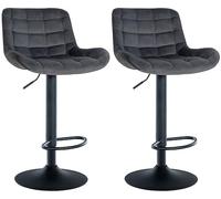 CLP Lot de 2 tabourets de Bar Tover I Tabourets de Bar réglables en Hauteur I Chaises pivotantes à 360° avec Dossier pour comptoirs et Bars, Couleur:Gris foncé, Matériel:Velours