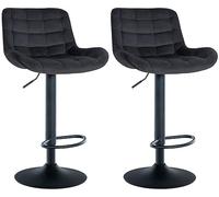CLP Lot de 2 tabourets de Bar Tover I Tabourets de Bar réglables en Hauteur I Chaises pivotantes à 360° avec Dossier pour comptoirs et Bars, Couleur:Noir, Matériel:Velours