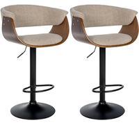 CLP Lot de 2 tabourets de Bar Vestal Tissu ou Similicuir I Tabouret de comptoir Réglable en Hauteur avec Repose-Pieds, Couleur:Noyer/crème, Matériel:Tissu
