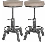 CLP Lot de 2 tabourets Destin en Similicuir I Tabouret rembourré réglable en Hauteur I Tabouret rembourré au Design Industriel, Couleur:Argent Antique