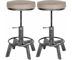 CLP Lot de 2 tabourets Destin en Similicuir I Tabouret rembourré réglable en Hauteur I Tabouret rembourré au Design Industriel, Couleur:Argent Antique