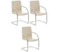 CLP Lot de 3 Chaises Cantilever Melina en similicuir et pied en métal , Crème Crème