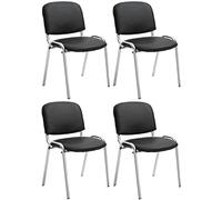CLP Lot de 4 Chaises De Conférence Ken en Similicuir I Chaise Visiteur avec Piétement en Métal Chromé, Couleur:Noir
