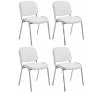 CLP Lot de 4 Chaises De Conférence Ken en Similicuir I Chaise Visiteur avec Piétement en Métal Chromé, Couleur:Blanc
