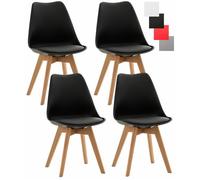 CLP Lot De 4 Chaises De Cuisine Linares Avec Surface En Plastique Et Revêtement En Similicuir I Piètement En Bois De Hêtre - Noir