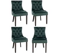 CLP Lot De 4 Chaises De Salle A Manger Aberdeen en Velours I Rembourrage Epais I Chaise avec Dossier Et Piétement en Bois d'Hévéa, Couleur:Vert foncé, Couleur du Cadre:Antique