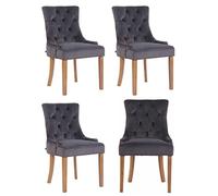 CLP Lot De 4 Chaises De Salle A Manger Aberdeen en Velours I Rembourrage Epais I Chaise avec Dossier Et Piétement en Bois d'Hévéa, Couleur:Gris foncé, Couleur du Cadre:Antique Clair