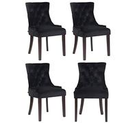 CLP Lot De 4 Chaises De Salle A Manger Aberdeen en Velours I Rembourrage Epais I Chaise avec Dossier Et Piétement en Bois d'Hévéa, Couleur:Noir, Couleur du Cadre:Antique