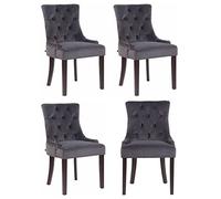 CLP Lot De 4 Chaises De Salle A Manger Aberdeen en Velours I Rembourrage Epais I Chaise avec Dossier Et Piétement en Bois d'Hévéa, Couleur:Gris foncé, Couleur du Cadre:Antique