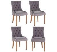 CLP Lot de 4 Chaises de salle à manger Aberdeen en Velours Piètement en bois d'hévéa , Gris/Antique clair Gris G