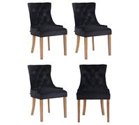 CLP Lot De 4 Chaises De Salle A Manger Aberdeen en Velours I Rembourrage Epais I Chaise avec Dossier Et Piétement en Bois d'Hévéa | Couleur Noir Couleur du Cadre Antique Clair