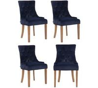 CLP Lot De 4 Chaises De Salle A Manger Aberdeen en Velours I Rembourrage Epais I Chaise avec Dossier Et Piétement en Bois d'Hévéa, Couleur:Bleu, Couleur du Cadre:Antique Clair