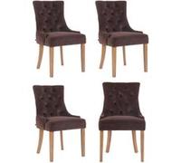 CLP Lot de 4 Chaises de salle à manger Aberdeen en Velours Piètement en bois d'hévéa , Marron/Antique clair Marron
