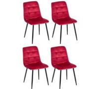 CLP Lot de 4 Chaises de salle à manger Antibes en Velours Pieds en métal , Rouge rouge G