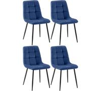 CLP Lot de 4 Chaises de salle à manger Antibes en Velours Pieds en métal , Bleu bleu G