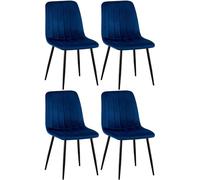 CLP Lot De 4 Chaises De Salle A Manger Dijon Tissu Ou Velours I Surface D'assise Matelassée Pieds en Metal I Charge 150 Kg, Couleur:Bleu, Matériel:Velours