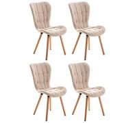 CLP Lot De 4 Chaises De Salle A Manger Elda Tissu I Chaise avec Coutures Décoratives I Assise Rembourrée avec Dossier I Support Bois Nature, Couleur:crème