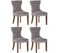 CLP Lot de 4 chaises de salle à manger Franca en Velours et pieds en bois de caoutchouc , Gris/Antique clair