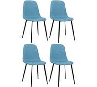 CLP Lot de 4 Chaises de salle à manger Giverny avec Piètement en métal noir , Bleu/Tissu Bleu