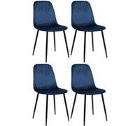 CLP Lot de 4 Chaises de salle à manger Giverny avec Piètement en métal noir , Bleu/Velours bleu G
