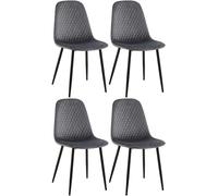 CLP Lot De 4 Chaises De Salle A Manger Giverny en Tissu Ou Velours I Dossier Matelassée Pieds en Metal I Charge Max.150 Kg, Couleur:Gris foncé, Matériel:Velours
