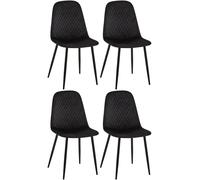 CLP Lot De 4 Chaises De Salle A Manger Giverny en Tissu Ou Velours I Dossier Matelassée Pieds en Metal I Charge Max.150 Kg, Couleur:Noir, Matériel:Velours