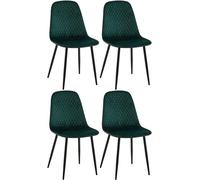 CLP Lot De 4 Chaises De Salle A Manger Giverny en Tissu Ou Velours I Dossier Matelassée Pieds en Metal I Charge Max.150 Kg, Couleur:Vert, Matériel:Velours