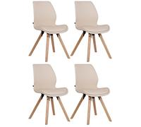 CLP Lot De 4 Chaises De Salle A Manger Luna I Chaise De Visiteur avec Assise Rembourré I Pieds Bois I Dossier, Couleur:crème, Matériel:Similicuir