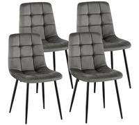 CLP Chaises de salle à manger Antibes – Lot de 4 velours, pieds métal, protections de sol Gris foncé