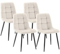 CLP Lot de 4 chaises de Salle à Manger rembourrées Tilde, chaises de Cuisine avec Dossier, Pieds en métal Noir, Charge Max 150 kg | Couleur Blanc crème Matériel Velours