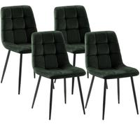 CLP Lot de 4 chaises de Salle à Manger rembourrées Tilde, chaises de Cuisine avec Dossier, Pieds en métal Noir, Charge Max 150 kg | Couleur Vert Matériel Velours