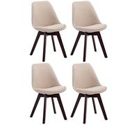 CLP Lot De 4 Chaises De Salle A Manger Retro Borneo V2 Tissu I Pieds en Bois I Dossier Assise Rembourrés, Couleur:crème, Couleur du Cadre:Noyer