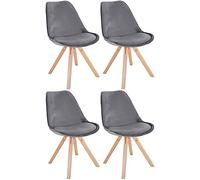 CLP Lot De 4 Chaises De Salle A Manger Sofia en Velours I Chaises De Visiteur avec Assise Rembourré I Pieds Bois I Dossier, Couleur:Gris, Couleur du Cadre:Natura (carrée)