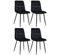 CLP Lot De 4 Chaises De Salle A Manger Tilde en Tissu Ou Velours I Chaise avec Surface D'assise Matelassée Pieds en Metal, Couleur:Noir, matière:Velours