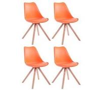 CLP Lot de 4 Chaises de salle à manger Toulouse similicuir Pieds carrés bois , Orange/Nature orange G