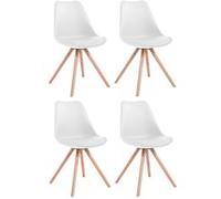 CLP Lot de 4 Chaises de salle à manger Toulouse Similicuir Pieds ronds bois , Blanc /Nature Blanc