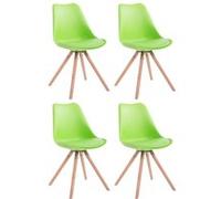 CLP Lot de 4 Chaises de salle à manger Toulouse Similicuir Pieds ronds bois , Vert/Nature