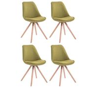 CLP Lot de 4 Chaises de salle à manger Toulouse Tissu Pieds ronds bois , Vert/Nature